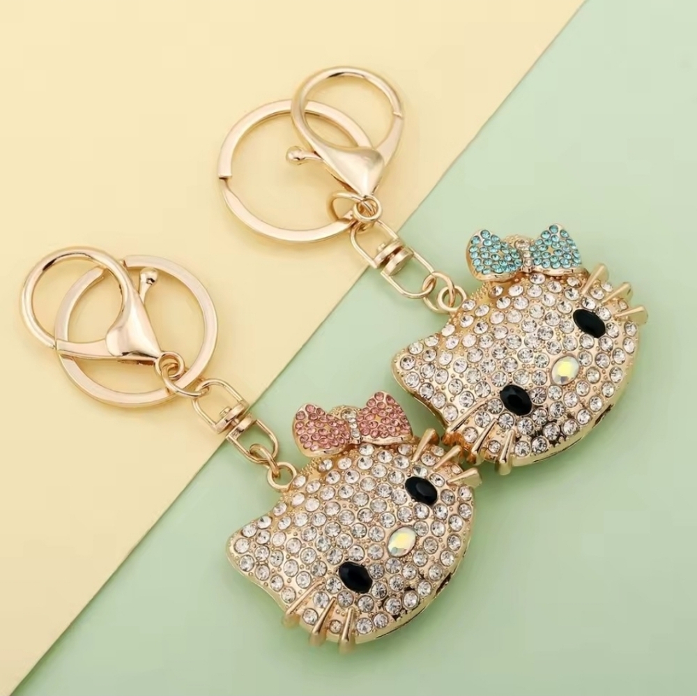 Gold Rhinestone Hello Kitty Keychains Pick 1